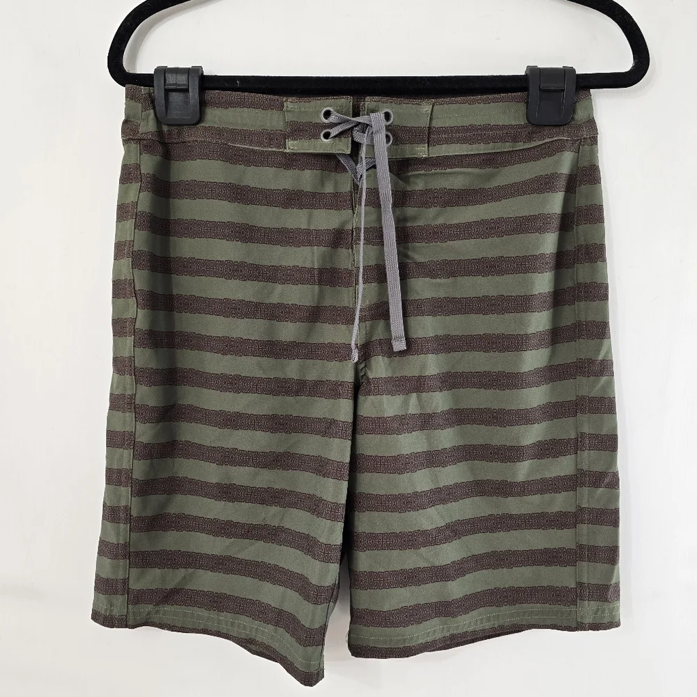 Prana Riveter Board Shorts Algae Stripe Swimming Bathing Suit Trunks Size 28